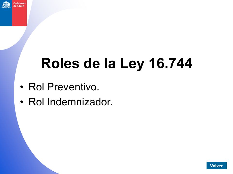 Roles de la Ley Rol Preventivo. Rol Indemnizador. Volver