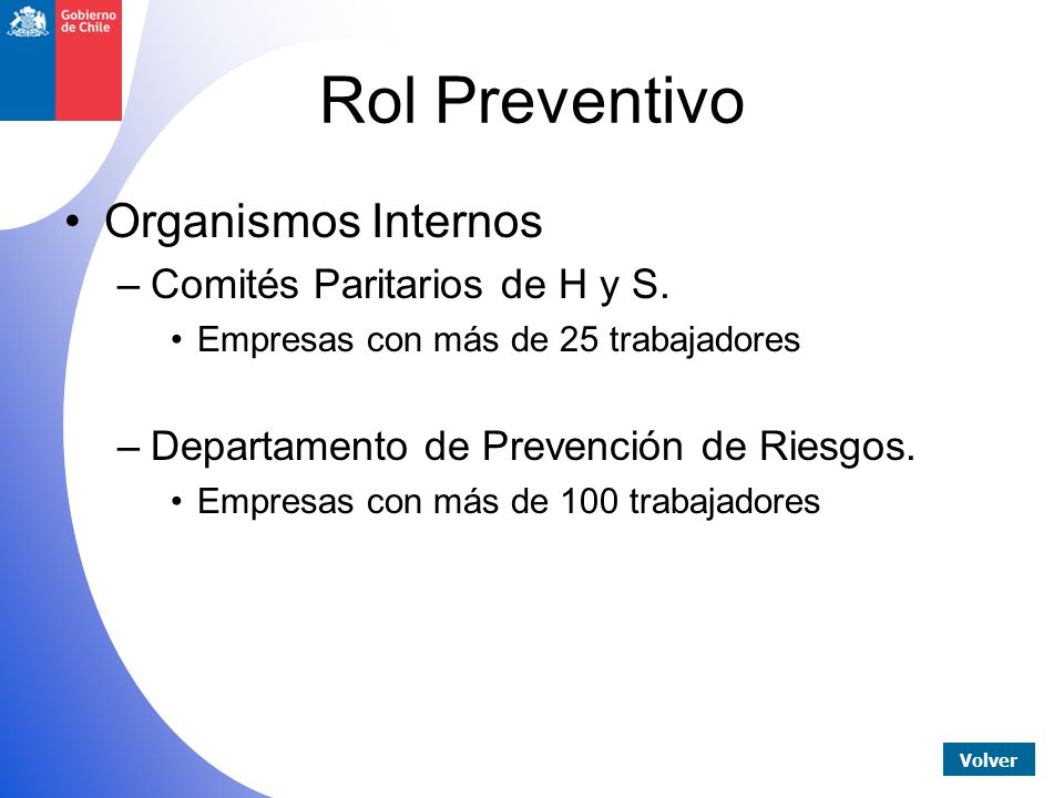 Rol Preventivo Organismos Internos Comités Paritarios de H y S.