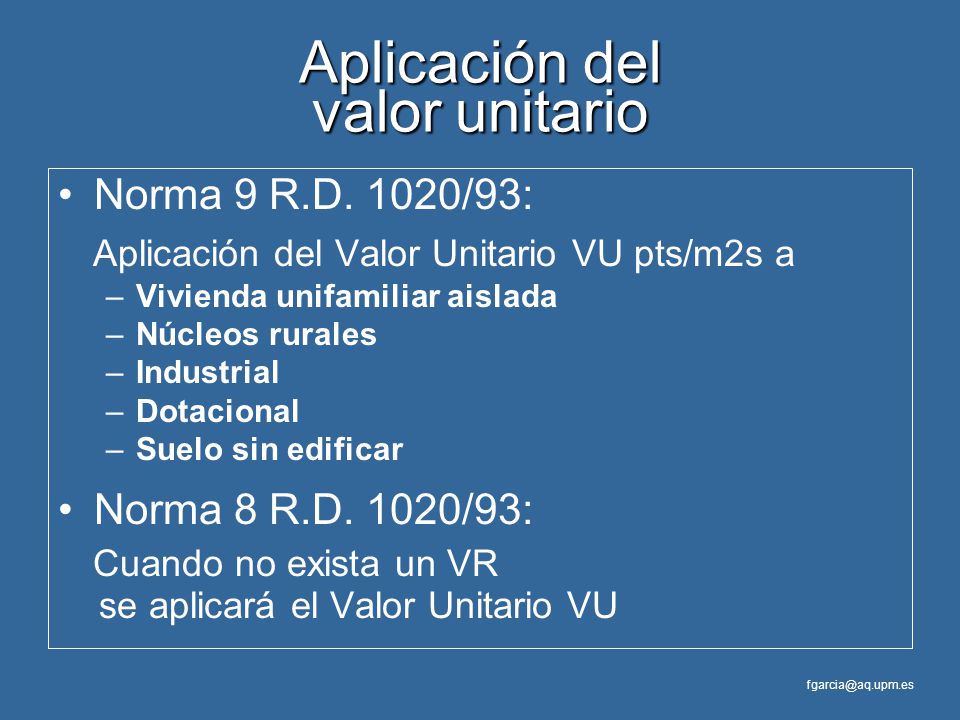 Aplicación del valor unitario