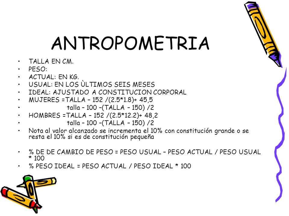 ANTROPOMETRIA TALLA EN CM. PESO: ACTUAL: EN KG.