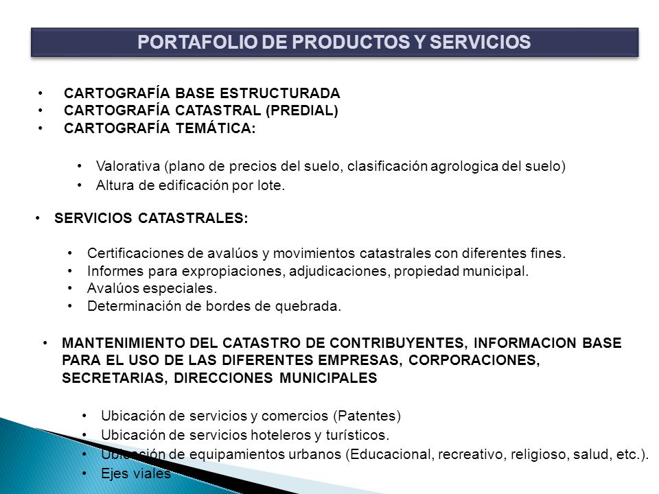 PORTAFOLIO DE PRODUCTOS Y SERVICIOS