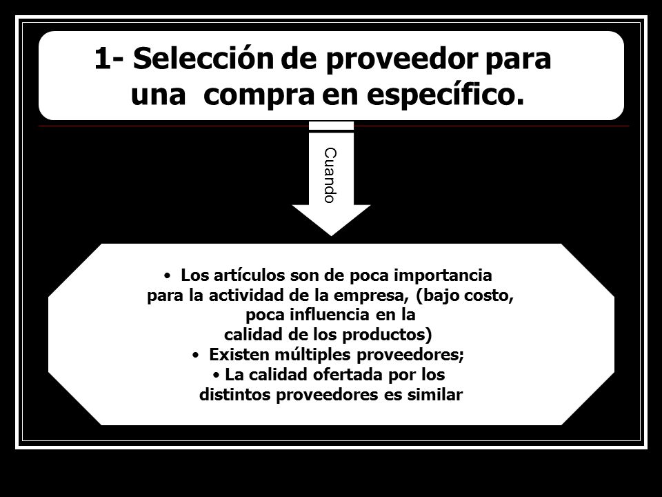 1- Selección de proveedor para una compra en específico.