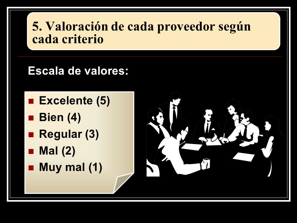 5. Valoración de cada proveedor según cada criterio