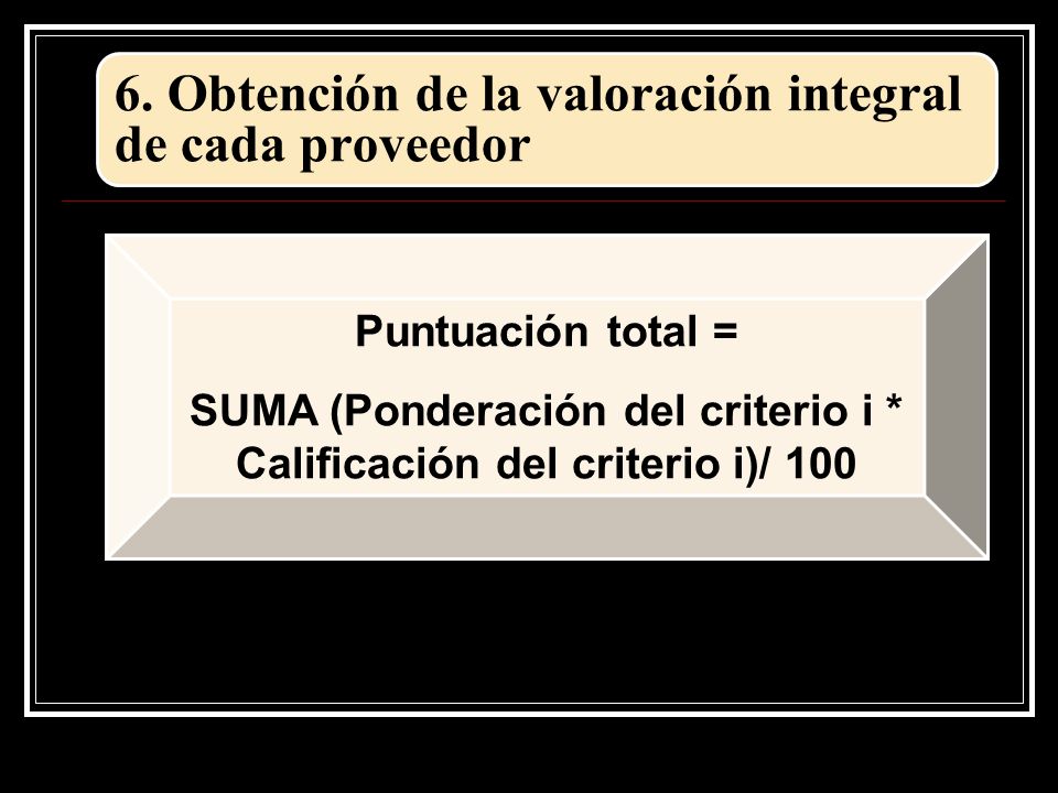 6. Obtención de la valoración integral de cada proveedor