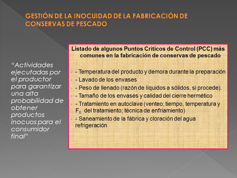 GESTIÓN DE LA INOCUIDAD DE LA FABRICACIÓN DE CONSERVAS DE PESCADO