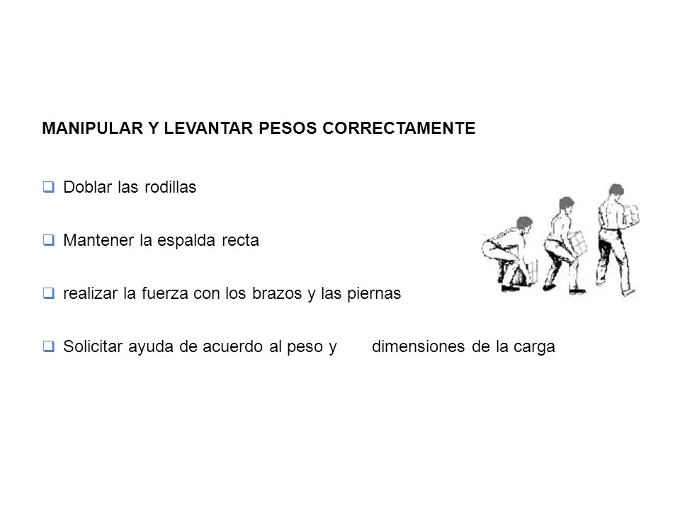 PREVENCIÓN Y CONTROL MANIPULAR Y LEVANTAR PESOS CORRECTAMENTE