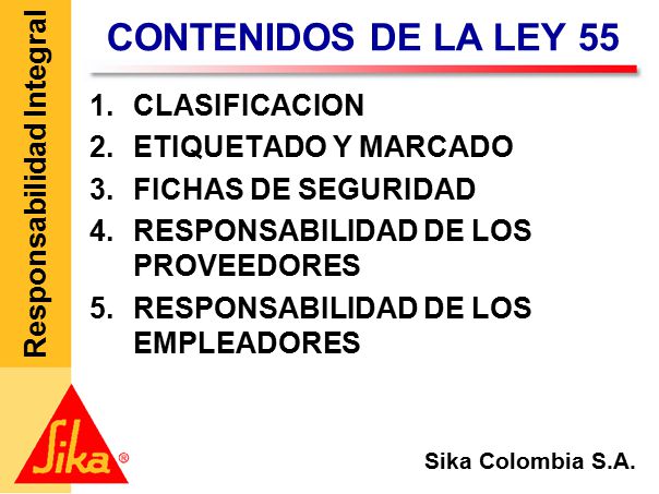 CONTENIDOS DE LA LEY 55 CLASIFICACION ETIQUETADO Y MARCADO
