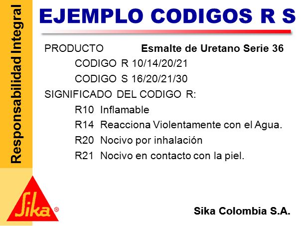 EJEMPLO CODIGOS R S PRODUCTO Esmalte de Uretano Serie 36