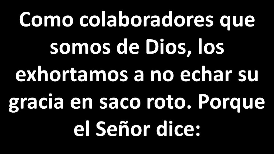 Como colaboradores que somos de Dios, los exhortamos a no echar su gracia en saco roto.
