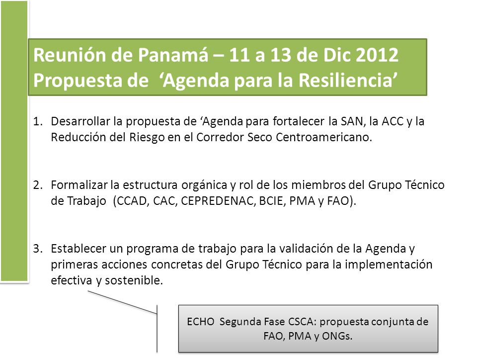 ECHO Segunda Fase CSCA: propuesta conjunta de FAO, PMA y ONGs.