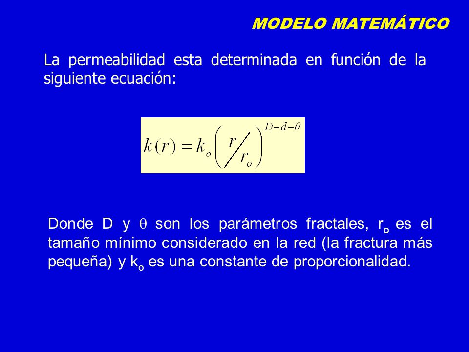 MODELO MATEMÁTICO La permeabilidad esta determinada en función de la siguiente ecuación:
