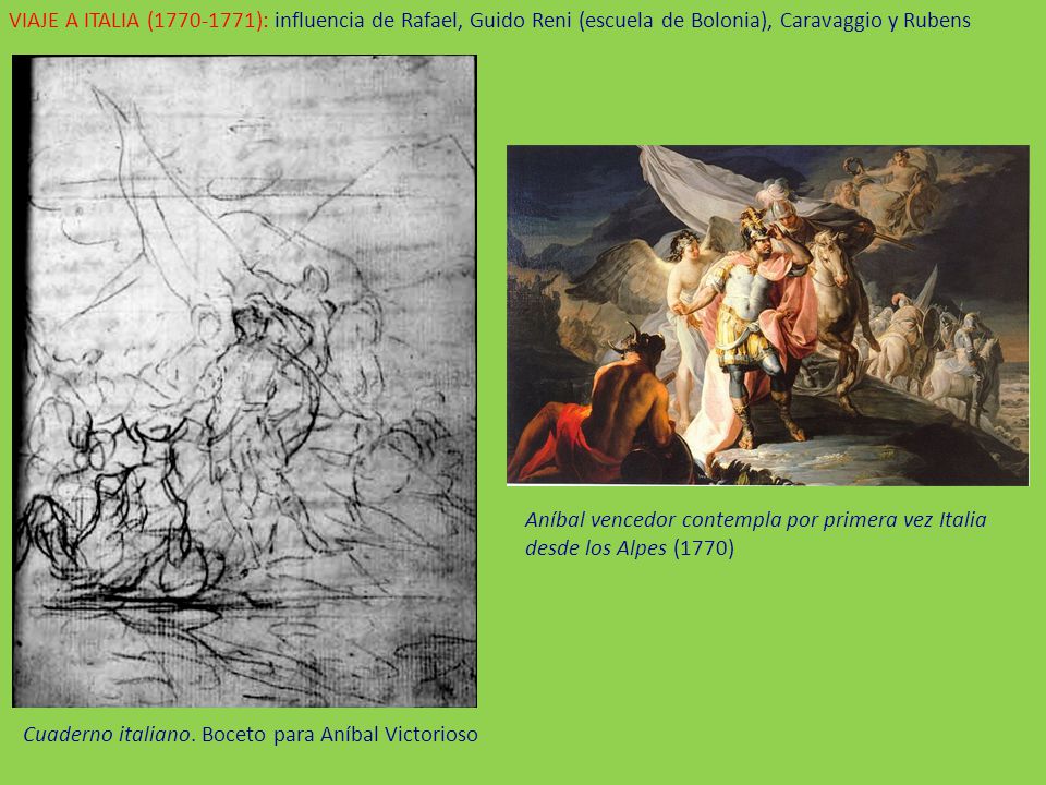 VIAJE A ITALIA ( ): influencia de Rafael, Guido Reni (escuela de Bolonia), Caravaggio y Rubens