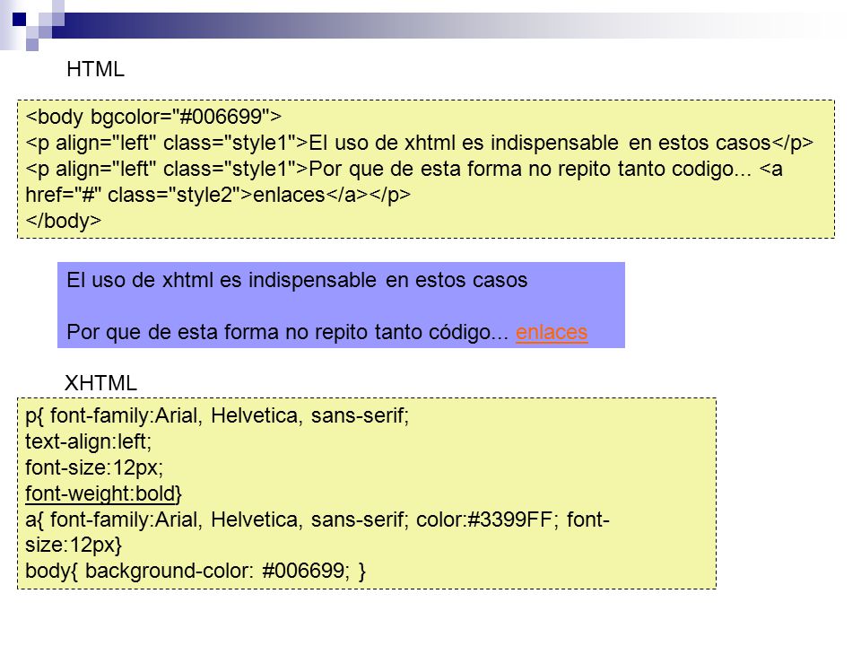 HTML <body bgcolor= # > <p align= left class= style1 >El uso de xhtml es indispensable en estos casos</p>