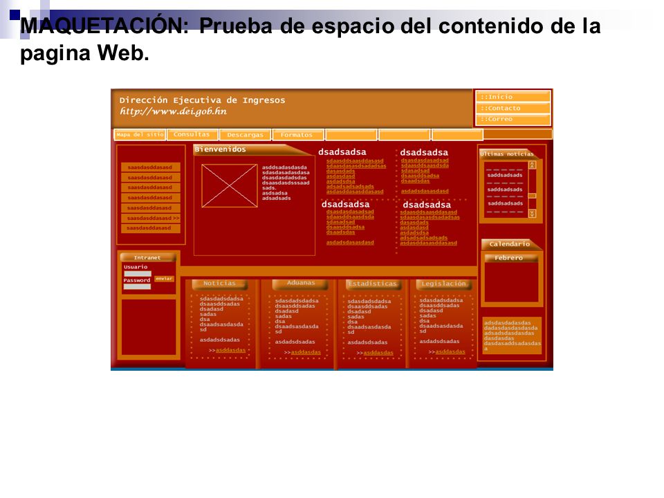 MAQUETACIÓN: Prueba de espacio del contenido de la pagina Web.
