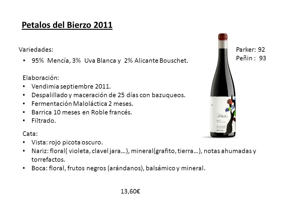 Petalos del Bierzo 2011 Variedades: Parker: 92 Peñin : 93