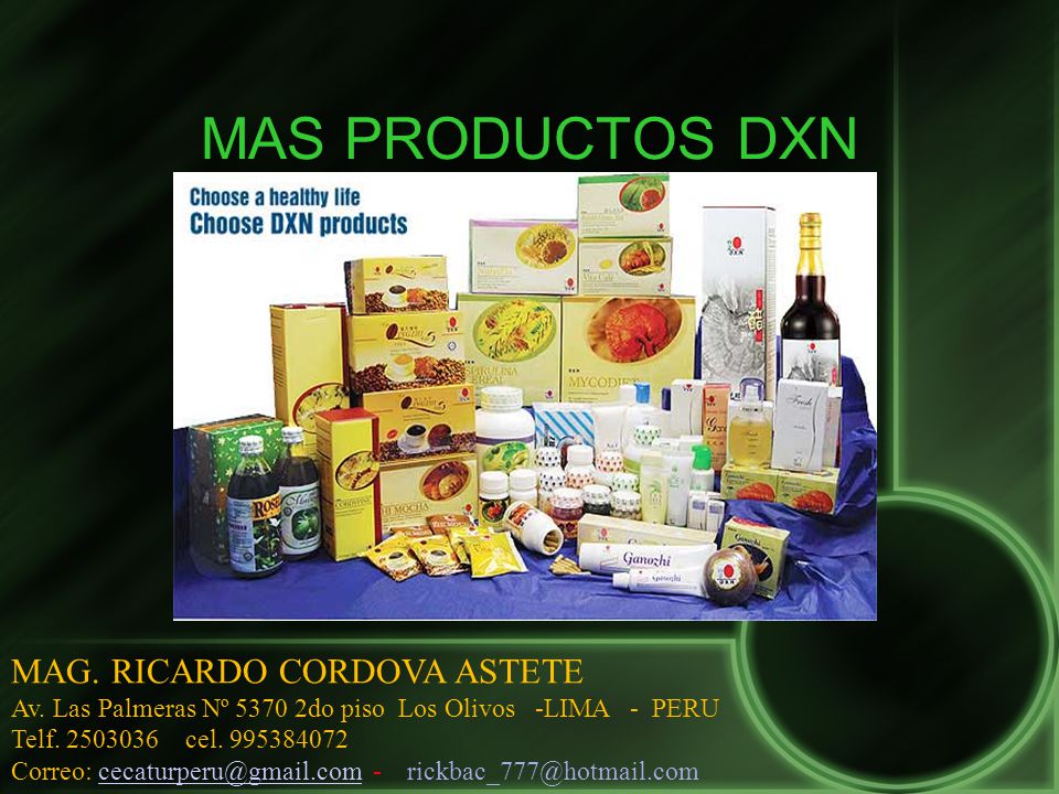 MAS PRODUCTOS DXN MAG. RICARDO CORDOVA ASTETE
