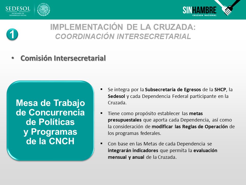 1 Mesa de Trabajo de Concurrencia de Políticas y Programas de la CNCH