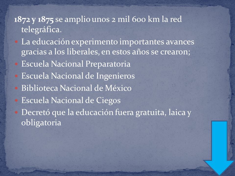 1872 y 1875 se amplio unos 2 mil 600 km la red telegráfica.