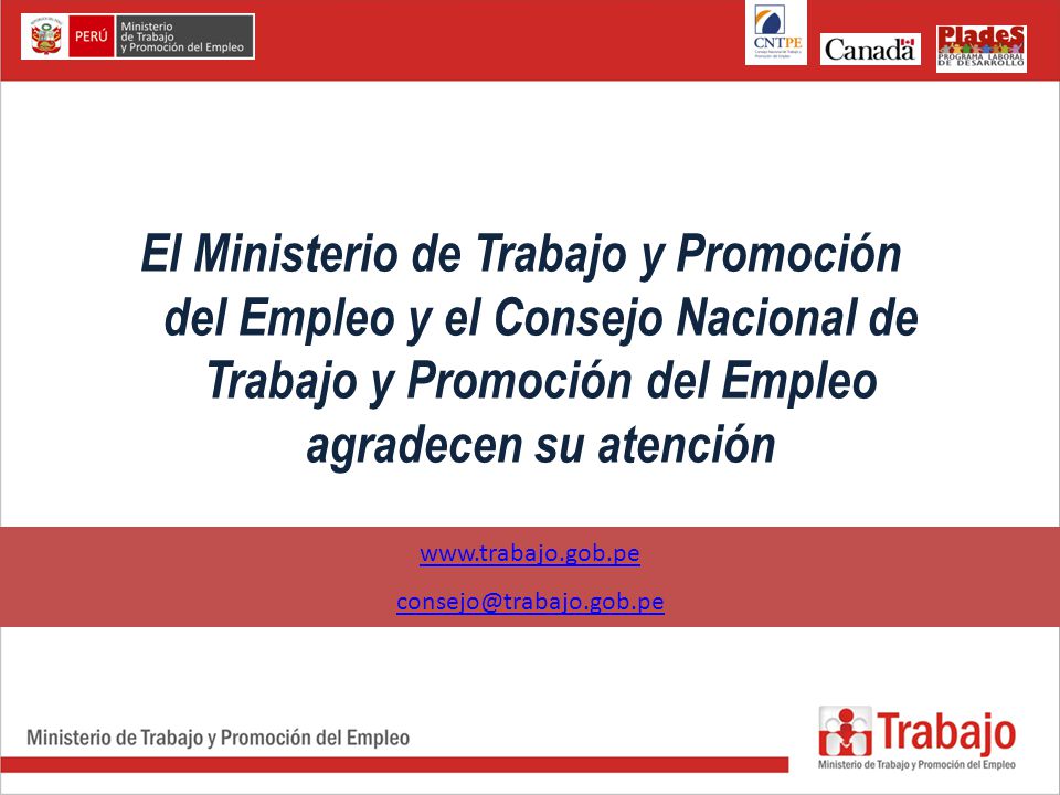 El Ministerio de Trabajo y Promoción del Empleo y el Consejo Nacional de Trabajo y Promoción del Empleo agradecen su atención