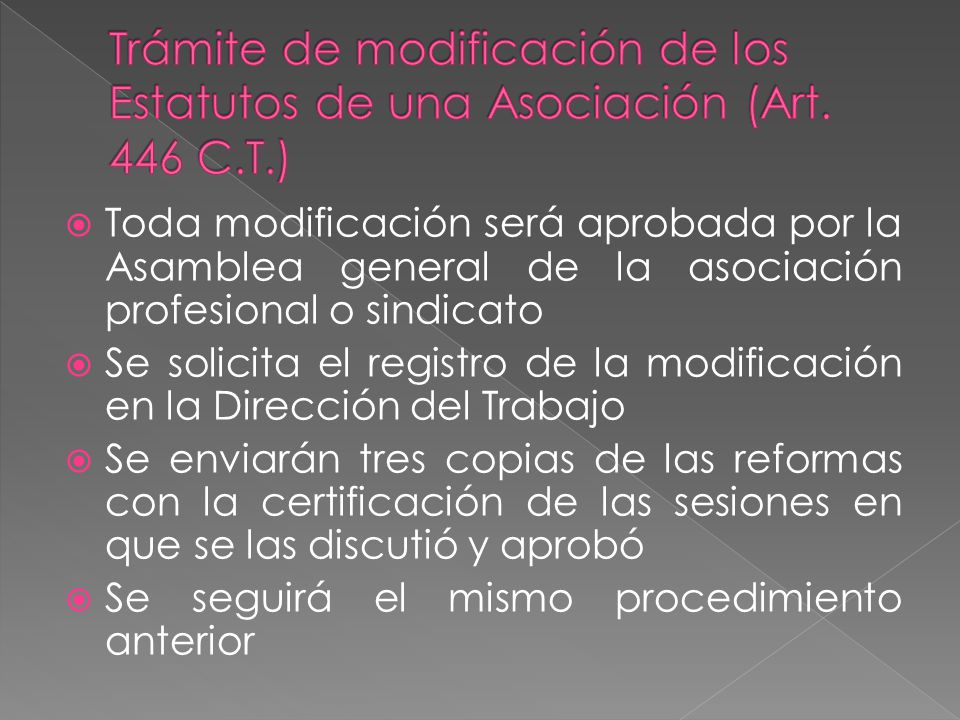Trámite de modificación de los Estatutos de una Asociación (Art. 446 C