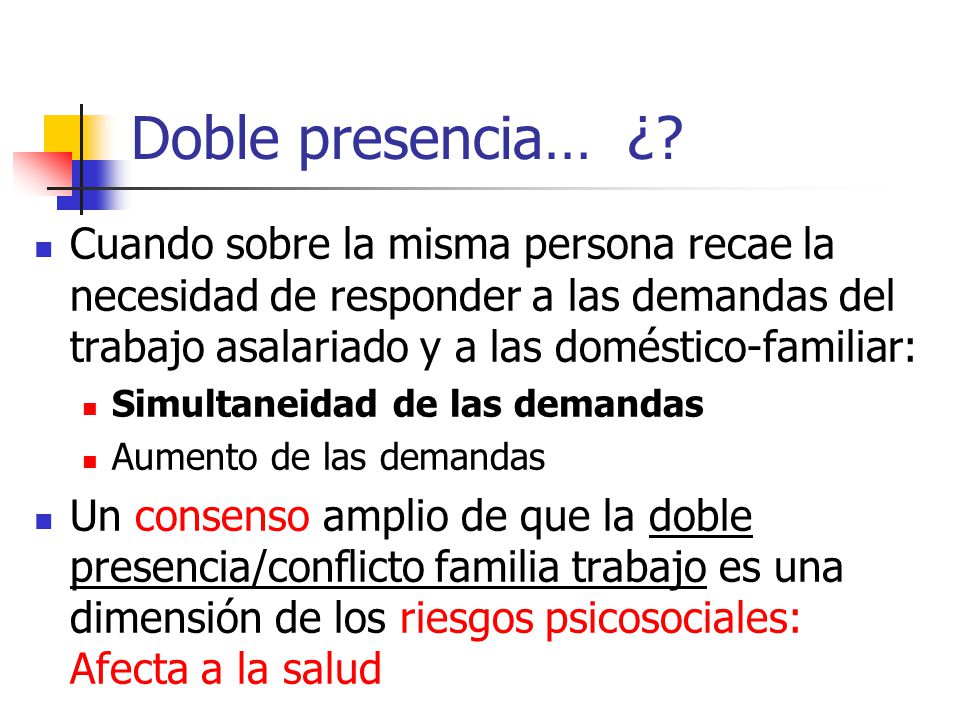 Doble presencia… ¿ Cuando sobre la misma persona recae la necesidad de responder a las demandas del trabajo asalariado y a las doméstico-familiar: