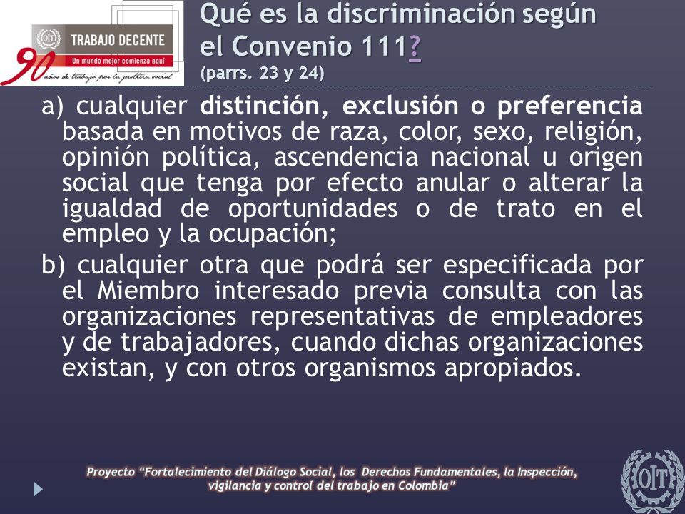 Qué es la discriminación según el Convenio 111 (parrs. 23 y 24)