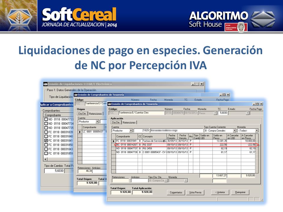 Liquidaciones de pago en especies. Generación de NC por Percepción IVA
