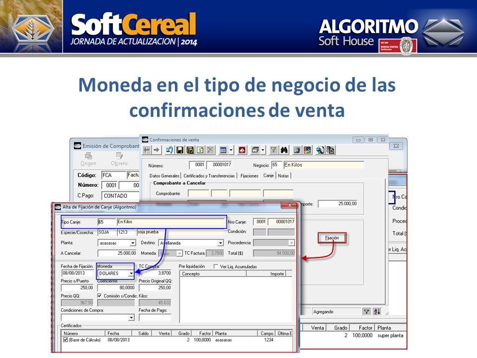 Moneda en el tipo de negocio de las confirmaciones de venta