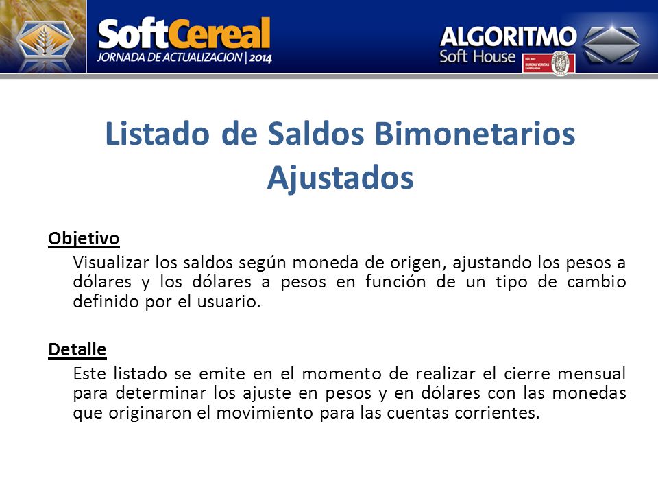 Listado de Saldos Bimonetarios Ajustados