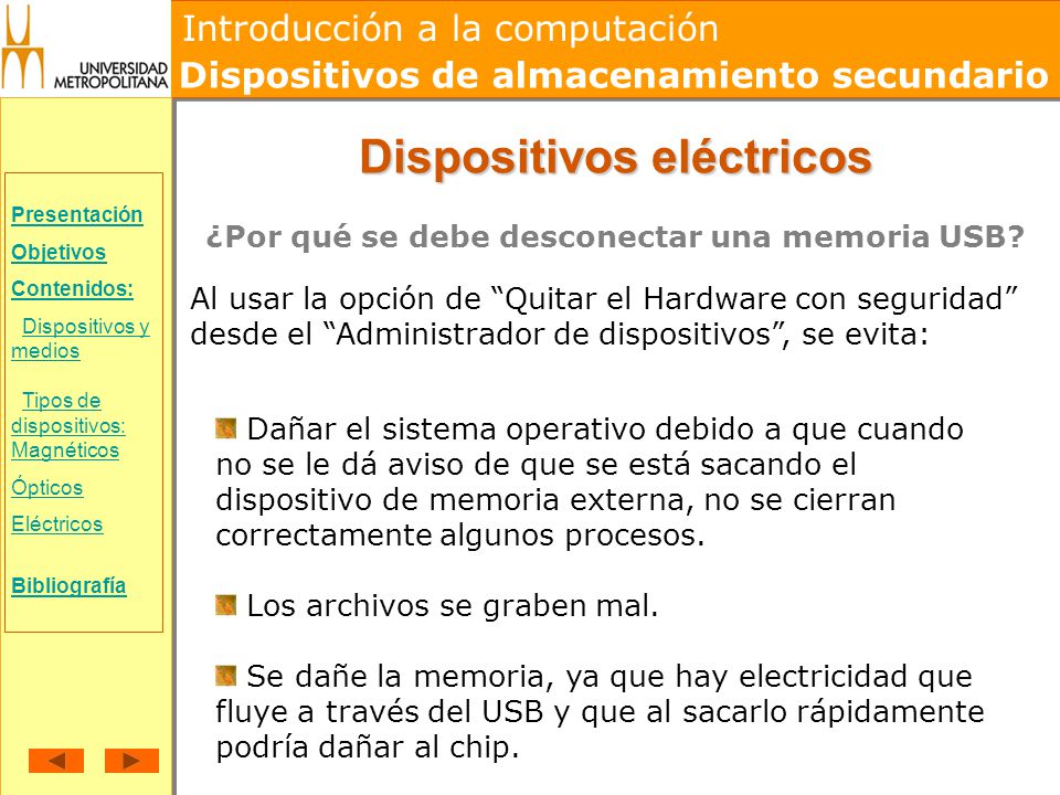 Dispositivos eléctricos ¿Por qué se debe desconectar una memoria USB
