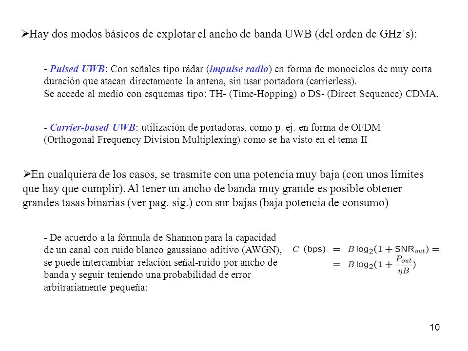 Hay dos modos básicos de explotar el ancho de banda UWB (del orden de GHz´s):