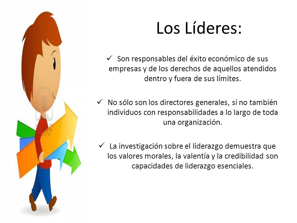 Los Líderes: Son responsables del éxito económico de sus empresas y de los derechos de aquellos atendidos dentro y fuera de sus límites.