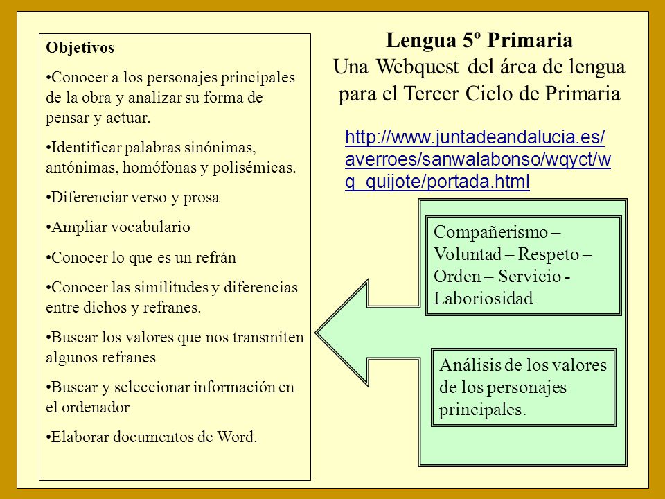 Lengua 5º Primaria Una Webquest del área de lengua para el Tercer Ciclo de Primaria