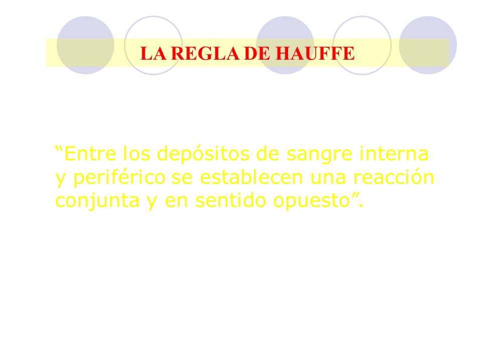 LA REGLA DE HAUFFE Entre los depósitos de sangre interna y periférico se establecen una reacción conjunta y en sentido opuesto .