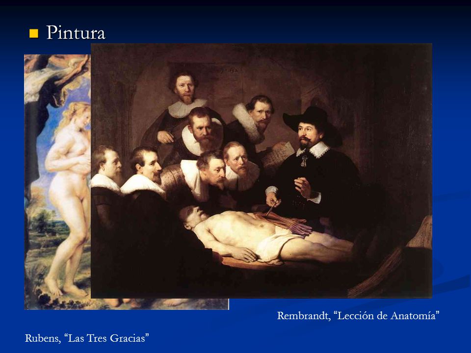 Pintura Rembrandt, Lección de Anatomía Rubens, Las Tres Gracias