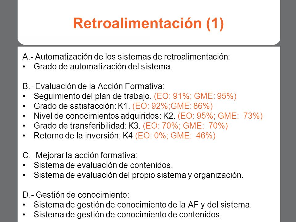 Retroalimentación (1) A.- Automatización de los sistemas de retroalimentación: Grado de automatización del sistema.