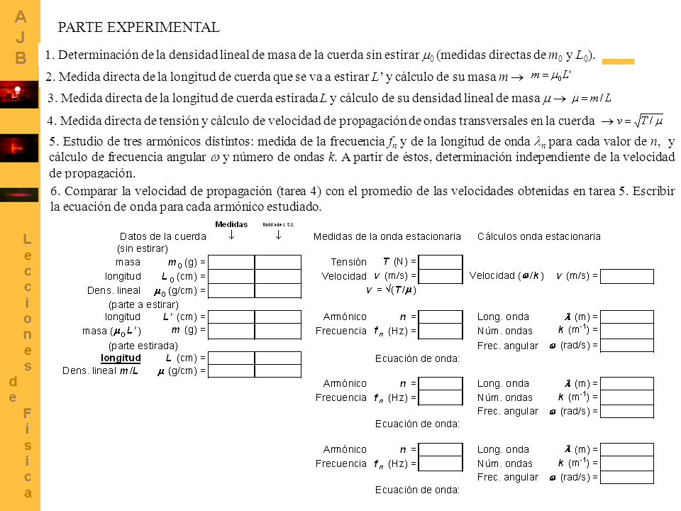 PARTE EXPERIMENTAL 1. Determinación de la densidad lineal de masa de la cuerda sin estirar m0 (medidas directas de m0 y L0).