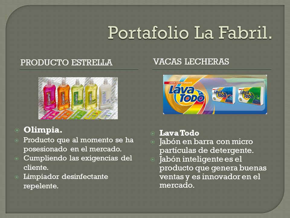 Portafolio La Fabril. Producto Estrella Vacas Lecheras Olimpia.