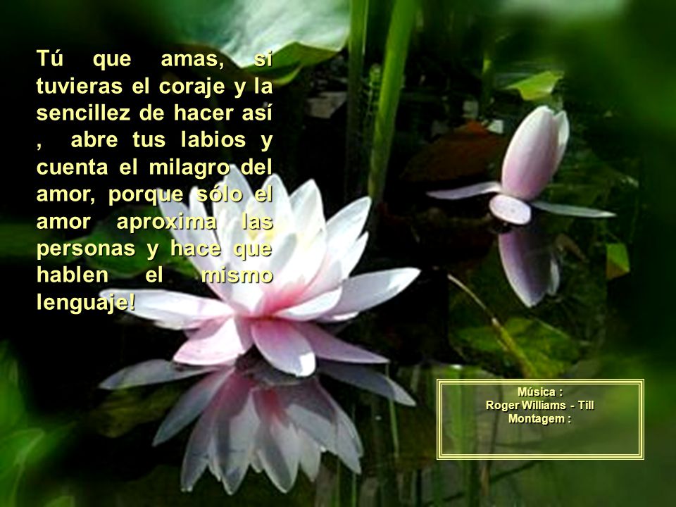 Tú que amas, si tuvieras el coraje y la sencillez de hacer así , abre tus labios y cuenta el milagro del amor, porque sólo el amor aproxima las personas y hace que hablen el mismo lenguaje!