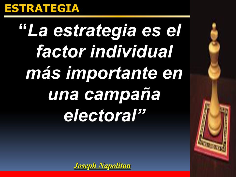 ESTRATEGIA La estrategia es el factor individual más importante en una campaña electoral Joseph Napolitan.