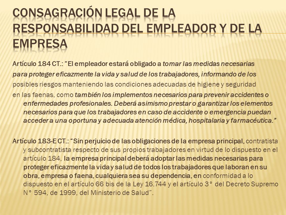Consagración legal de la responsabilidad del empleador y de la empresa