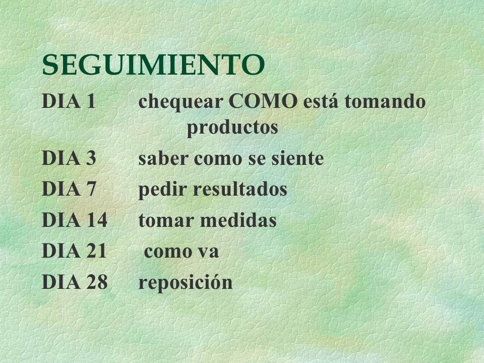 SEGUIMIENTO DIA 1 chequear COMO está tomando productos