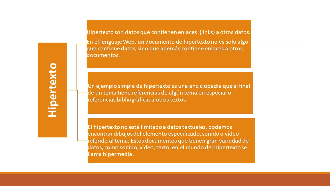 Hipertexto Hipertexto son datos que contienen enlaces (links) a otros datos.
