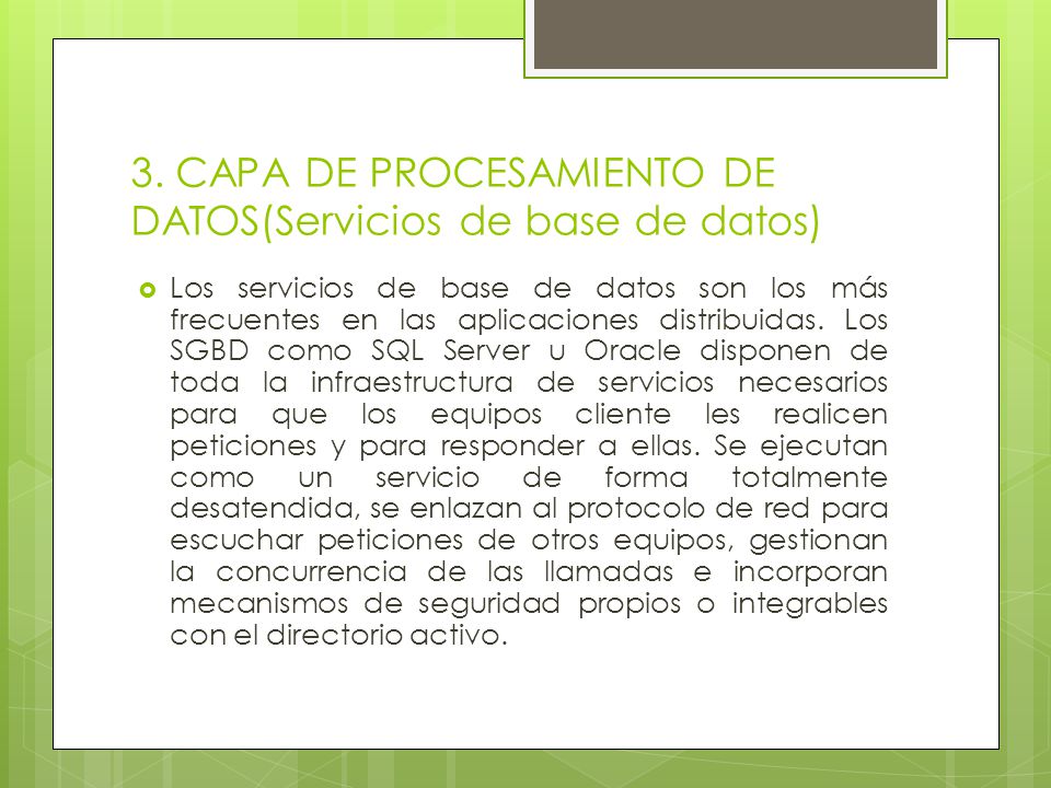 3. CAPA DE PROCESAMIENTO DE DATOS(Servicios de base de datos)