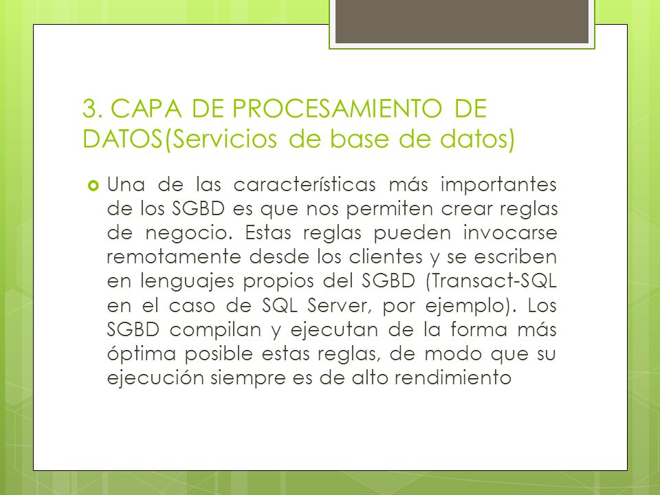 3. CAPA DE PROCESAMIENTO DE DATOS(Servicios de base de datos)