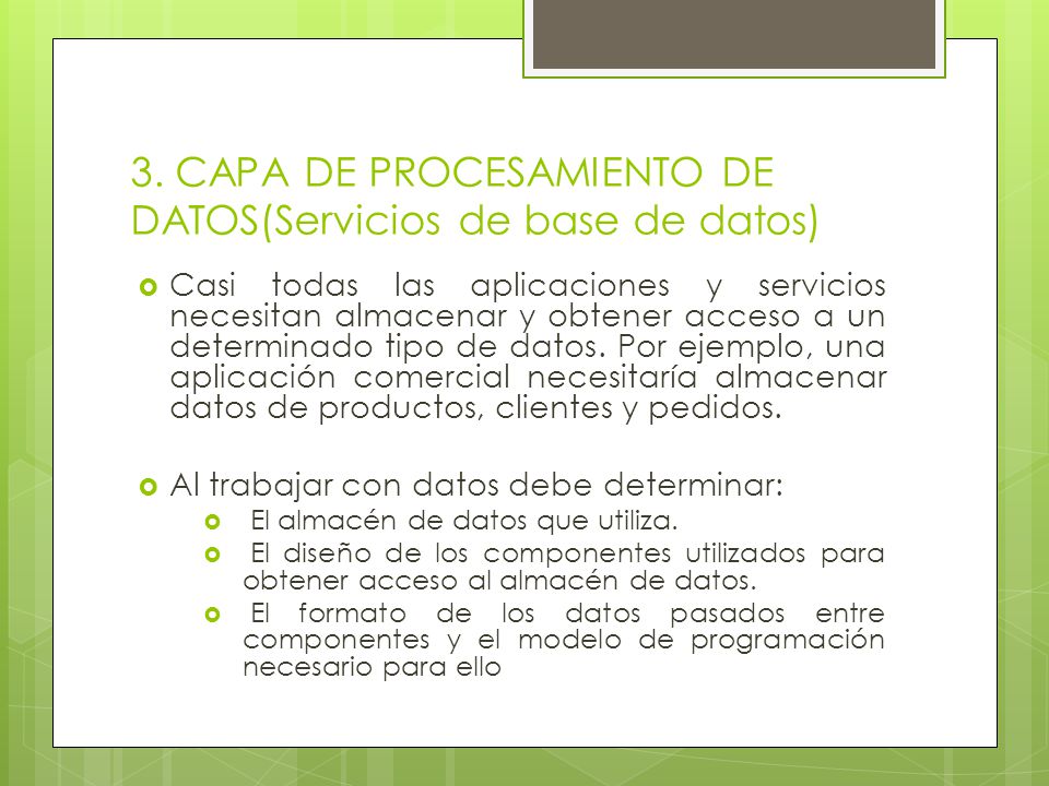 3. CAPA DE PROCESAMIENTO DE DATOS(Servicios de base de datos)