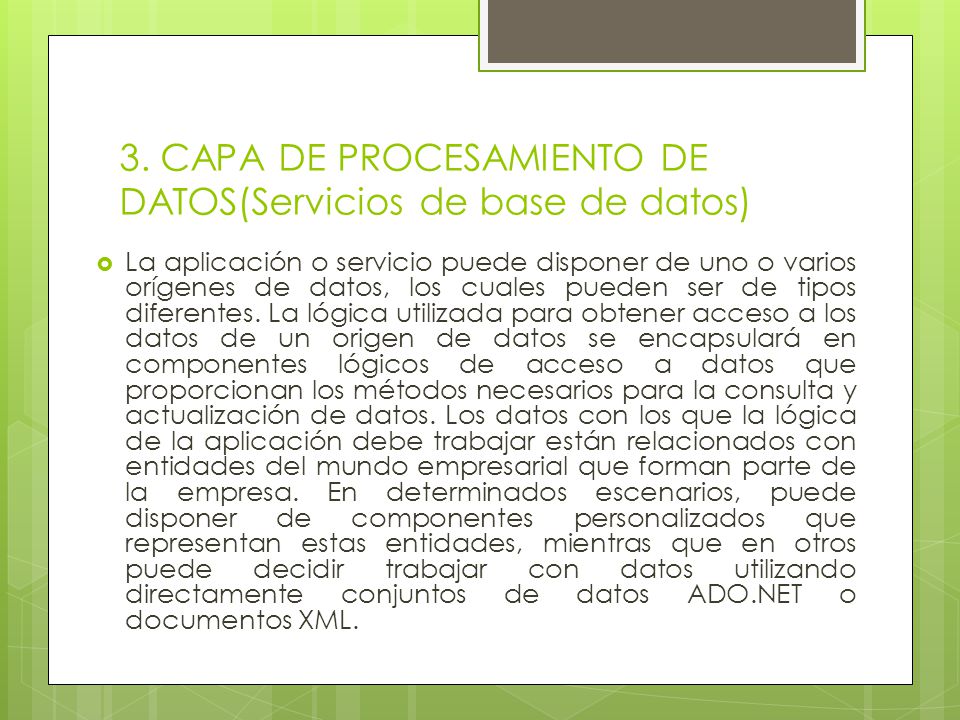 3. CAPA DE PROCESAMIENTO DE DATOS(Servicios de base de datos)