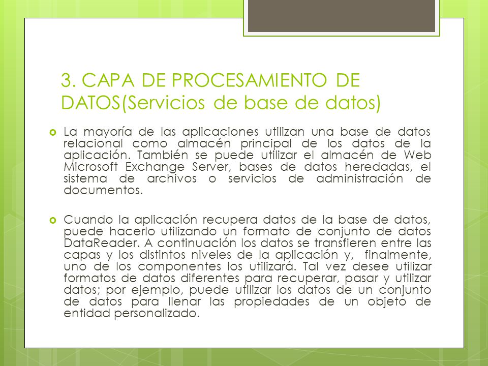 3. CAPA DE PROCESAMIENTO DE DATOS(Servicios de base de datos)