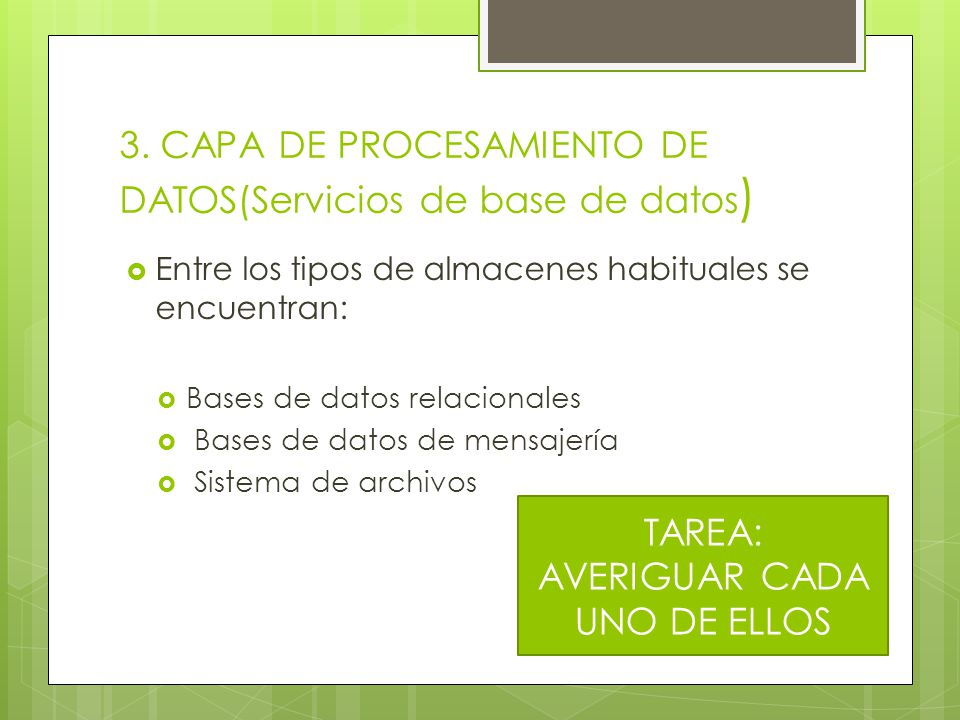3. CAPA DE PROCESAMIENTO DE DATOS(Servicios de base de datos)