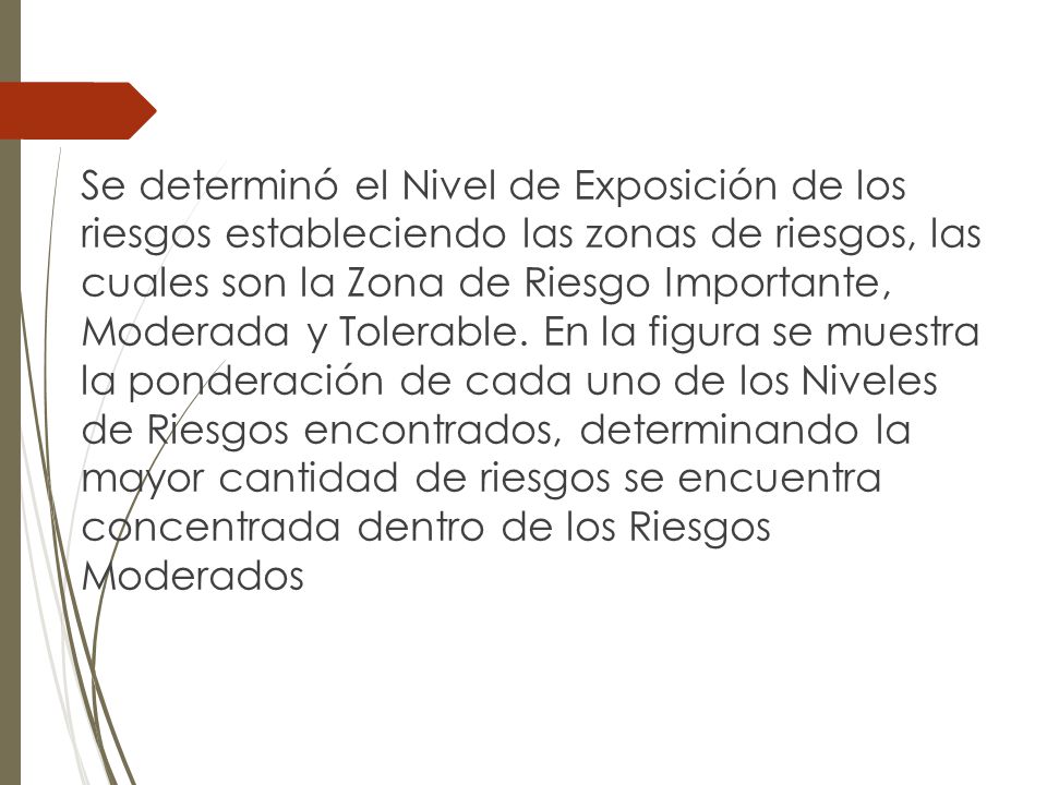 Se determinó el Nivel de Exposición de los riesgos estableciendo las zonas de riesgos, las cuales son la Zona de Riesgo Importante, Moderada y Tolerable.